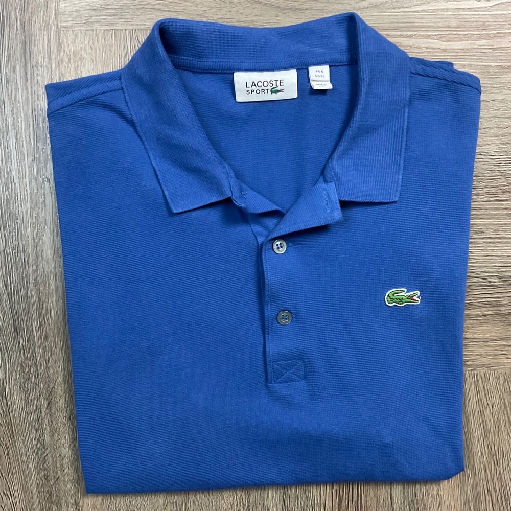 Lacoste Sport Polo Shirt Mens XL 6 Blue Croc Logo Golf Tennis Slim Preppy